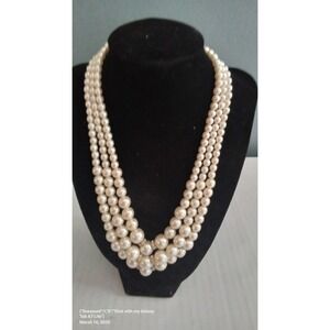 Pearl Necklace‎ Three Strand Faux Pearls Statement Bridal Jewelry